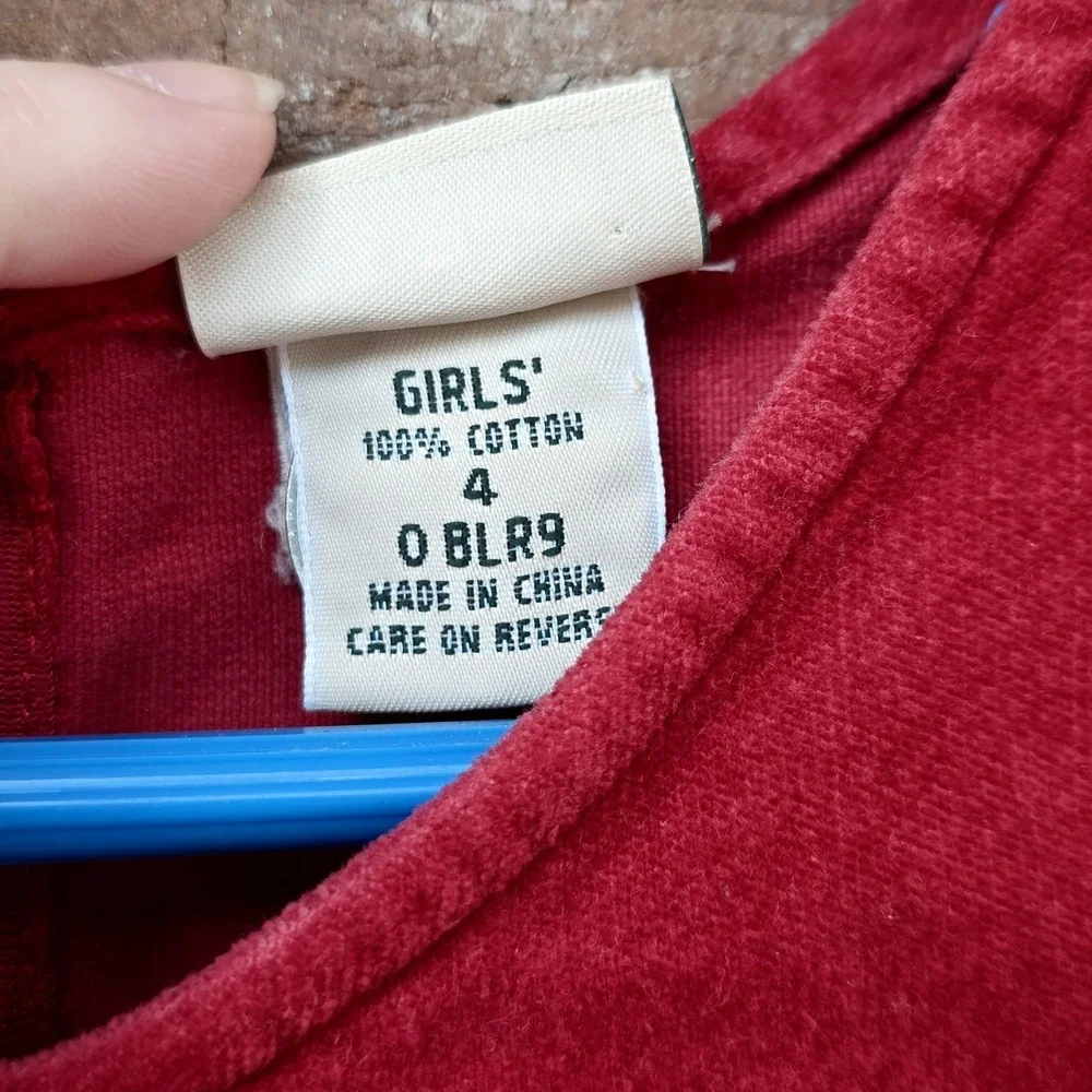 Vintage LL Bean Velvet Girls Dress Size 4 Red Cottagecore Christmas Fall Autumn